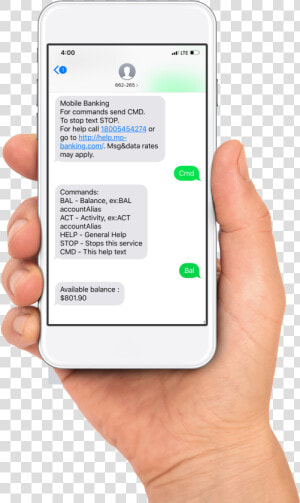 Hand Holding Phone With Text Banking Messages On Screen   Mobile App Algorithm  HD Png Download