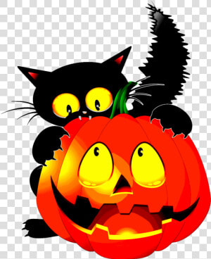 Funny Halloween Cat Cartoon Biting A Pumpkin Png   Clipart Halloween Pumpkin Cartoon  Transparent Png