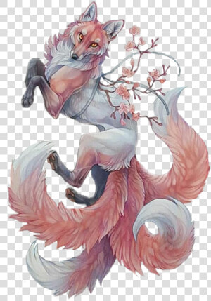  kitsune  fox  redfox  floral  flowers  tumblraesthetic   Wolf And Fox Anime  HD Png Download