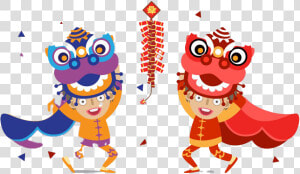 Chinese New Year Dragon Png Photo   Cartoon Lion Dance Chinese New Year  Transparent Png