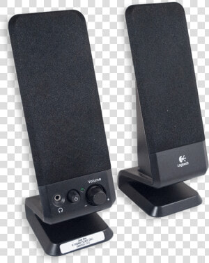 Small Pair Of Black Speakers With White Id Tags   Computer Speaker  HD Png Download