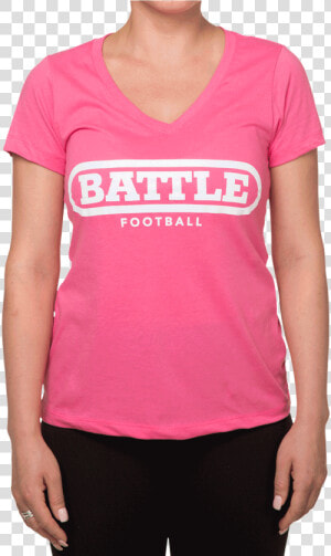 Battle Women V Neck T Shirt Pink With White Football   Active Shirt  HD Png Download