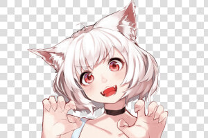  anime  girl  neko  cat  cute   Anime Girl White Hair Red Eyes  HD Png Download