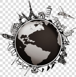 Image Library World Globe Map Compass   Travel Globe Black And White  HD Png Download