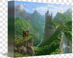 Transparent Moutain Png   Traveller In Landscape With Distant Castle  Png Download