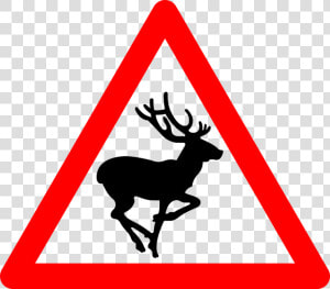 Deer Traffic Sign Warning Sign Clip Art   Wild Animals Road Sign  HD Png Download