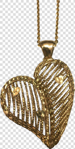 14 K Yellow Gold Fancy Wire Puffed Heart Necklace Found   Locket  HD Png Download