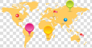 World Map With Mark Pins Free Vector Pack Transparent   World Map  HD Png Download