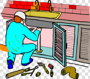 Plumber Fixing Kitchen Sink Picture   Clip Art Plumber Cartoons  HD Png Download