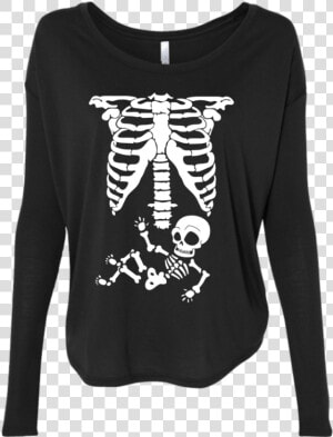 Muggies Women S Halooween Costume Funny Skeleton Rib   Bella Canvas Women  39 s Flowy Long sleeve T shirt With  HD Png Download