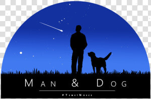 Of A Man And Dog Sitting And Watching The Night Sky   Man And Dog Sitting Silhouette  HD Png Download