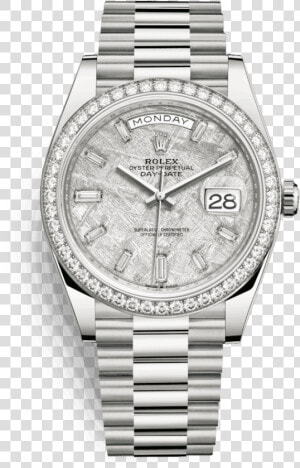 Rolex Day date 40 40mm 18 Kt White Gold Meteorite Set   Rolex Day Date Silber  HD Png Download