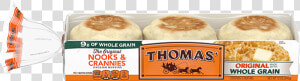 Thomas Original Made With Whole Grains English Muffins   English Muffins Brands  HD Png Download