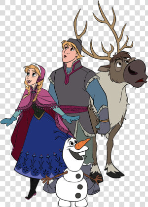 Anna  Kristoff  Olaf And Sven   Cartoon  HD Png Download