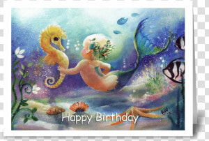 Baby Mermaid  Happy Birthday Greeting Card   Happy Birthday Watercolor Mermaid  HD Png Download