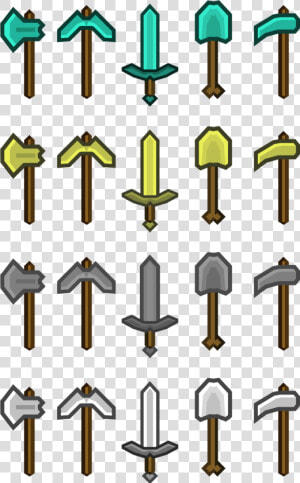 Sword  Axe  Pickaxe  Shovel In Diamond  Stone  Silver    Minecraft Swords And Pickaxes  HD Png Download