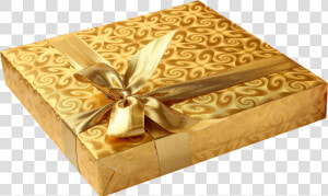 Golden Present With Bow Png Image   Happy Birthday Gift Png  Transparent Png