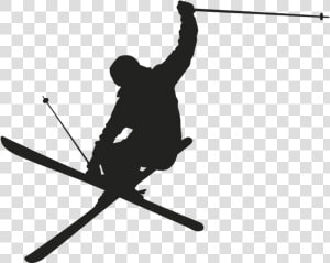 Skiing Clip Art Silhouette Wall Decal   Black And White Skier  HD Png Download