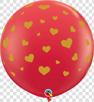 36 Q Random Hearts A round Red With Gold   Red Round Balloon Png  Transparent Png