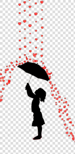  ftestickers  girl  umbrella  silhouette  hearts  cute   Silhouette Of Little Girl Holding Umbrella  HD Png Download