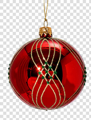 Glass Bauble Red With Golden And Green Decor  8cm   Christmas Ornament  HD Png Download