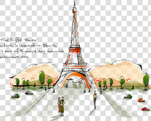 Transparent Eifel Tower Png   Vector Painting Landscape  Png Download