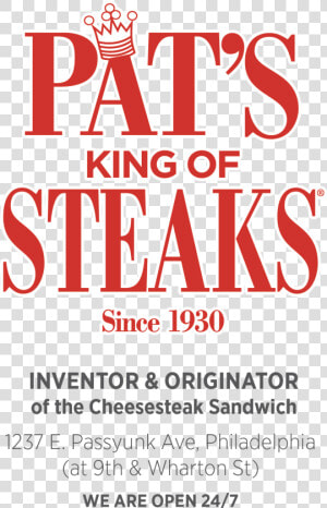 Logowaddress2   Pat  39 s King Of Steaks Logo  HD Png Download