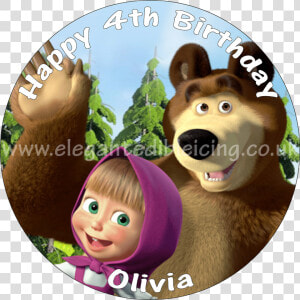 Masha And Bear Cake Topper Round Personalised Edible   Masha And Bear Cake Design  HD Png Download