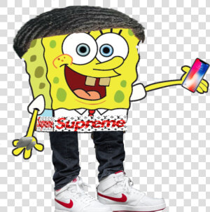  spongebob  supreme  jordan1  iphonex  airpods  thug   Spongebob With Airpods  HD Png Download