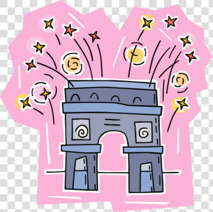 Vector Illustration Of Arc De Triomphe With Celebration   Cartoon  HD Png Download