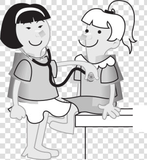 Girls Measuring Girls Heart Rate Clip Arts   Doctor Playing Black And White Clipart  HD Png Download