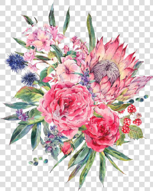 Bouquet Vector Rose Watercolor   Watercolour Flowers Bouquet  HD Png Download