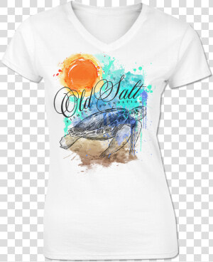 Ladies V neck Cotton poly Blend Fishing Tee   Marlin  HD Png Download