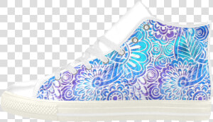 Flower Doodle On Blue Watercolor Aquila High Top Microfiber   Paisley  HD Png Download