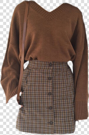  autumn  outfit  ootd  plaidskirt  sweater  brown  vintage   A line  HD Png Download