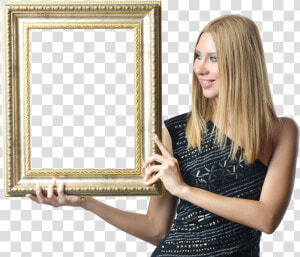 Woman Holding Frame   Woman Holding A Picture Frame  HD Png Download