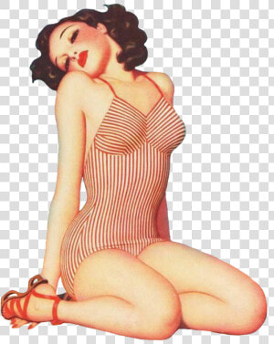 Vintage Clip Art Girl In Bathing Suit   Vintage Pin Up Public Domain  HD Png Download