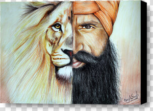 Turban Drawing Sikh   Sant Jarnail Singh Bhindranwale With Lion  HD Png Download