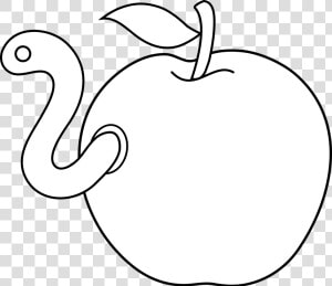 Worm Apple Coloring Book Clip Art   Cartoon Apple Black And White  HD Png Download