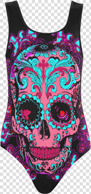 Girly Sugar Skull Vest One Piece Swimsuit   Maillot  HD Png Download