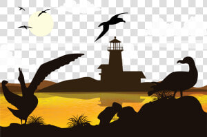 Lighthouse Sunset Silhouette Png Download   صور ظليه مدينة غروب  Transparent Png