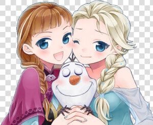 Anna Elsa And Olaf By Natsi90 d7vxsjf   Frozen Elsa Anna Anime  HD Png Download