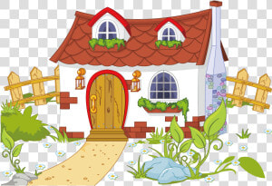 Content House And Cottage Fence Free Png Hq Clipart   House With Garden Clipart  Transparent Png