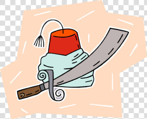 Vector Illustration Of Turkish Fez Hat And Kilij Curved  HD Png Download