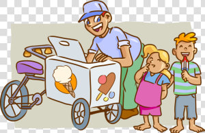 Vector Illustration Of Gelato Ice Cream Bicycle Vendor   Ice Cream Vendor Clipart  HD Png Download