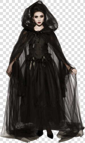 Sheer Black Hooded Cape   Gothic Witch Costume  HD Png Download