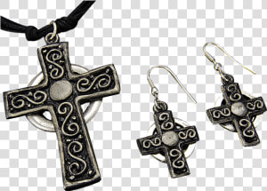 Antique Silver Cross Necklace And Earring Set   Earrings  HD Png Download