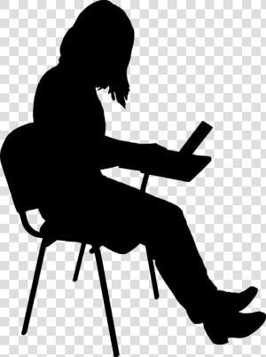 Silhouette  Working  Chair  Girl  Isolated  Laptop   Silhouette Of Girl Studying  HD Png Download