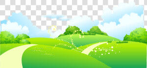 On Meadow Painted Of Trees Illustration Cartoon Clipart   Landscape Clipart Hd  HD Png Download