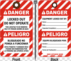 Bilingual Locked Out Do Not Operate Tag   Electrical Danger Tag  HD Png Download